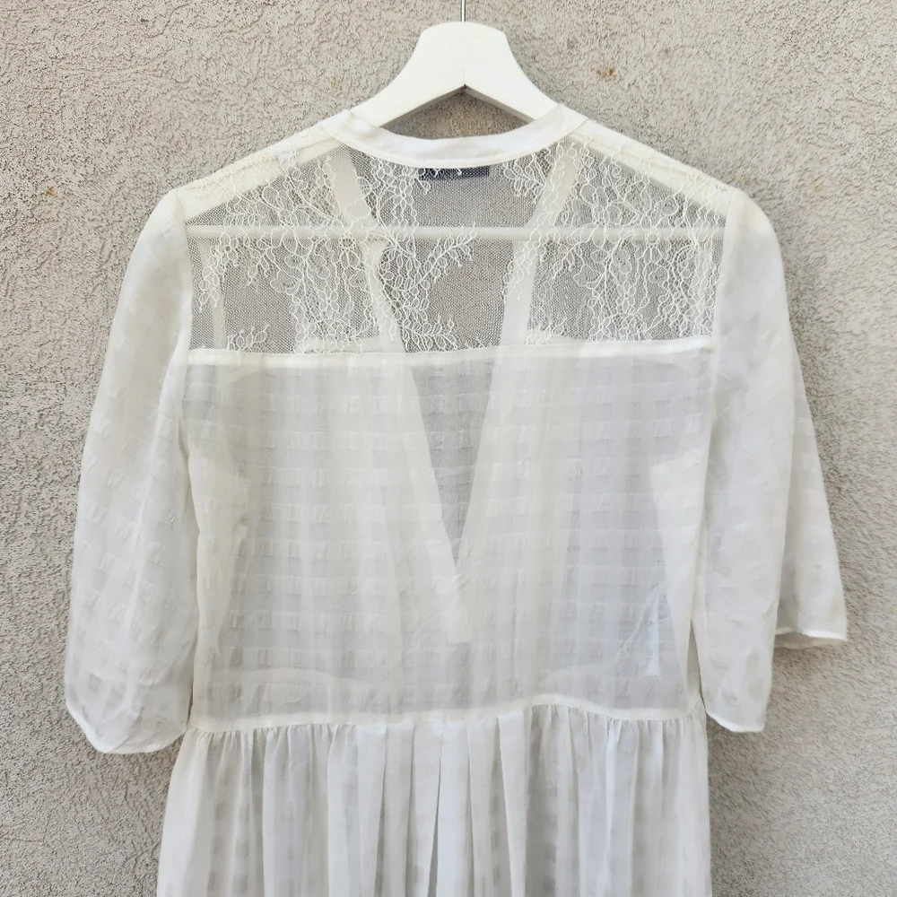 SANDRO Paris Women's Dress US Size 8 White Sheer Embroidered Floral Luxury - Picture 8 of 14